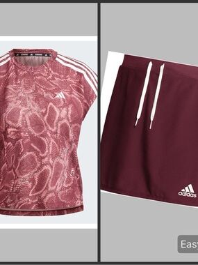 adidas Women's Maroon Snake-Print Athletic Tee & Skort Set! NWT!
